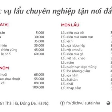 Thực đơn- Quán Ăn Mr Lẩu - Thịt Xiên Nướng & Lẩu Các Loại