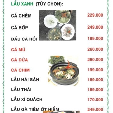 Thực đơn- Quán Ăn Lẩu Xanh Quán - Hải Sản Tươi Sống