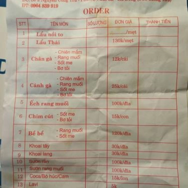 Thực đơn- Quán Ăn Xuân Gà - Các Món Từ Gà