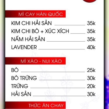 Thực đơn- Quán Ăn Lavender - Mì Cay & Trà Sữa