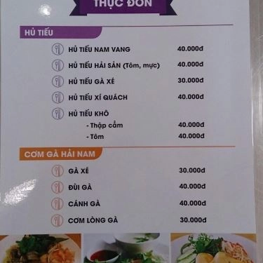 Thực đơn- Quán Ăn Lê Gia - Cơm Gà Hải Nam & Hủ Tiếu Nam Vang
