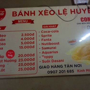 Thực đơn- Quán Ăn Lệ Huyền 76 - Quán Bánh Xèo