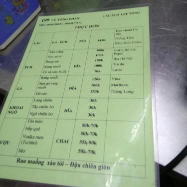 Thực đơn- Quán Ăn Lee Tống - Lẩu Gà & Lẩu Ếch
