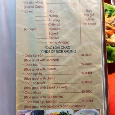 Thực đơn- Quán Ăn Long Vũ - Quán Ốc & Hải Sản Nha Trang