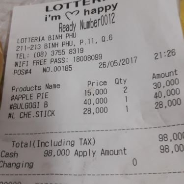 Tổng hợp- Nhà Hàng Lotteria - Bình Phú