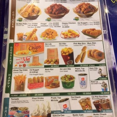 Thực đơn- Nhà Hàng Lotteria - Đinh Tiên Hoàng