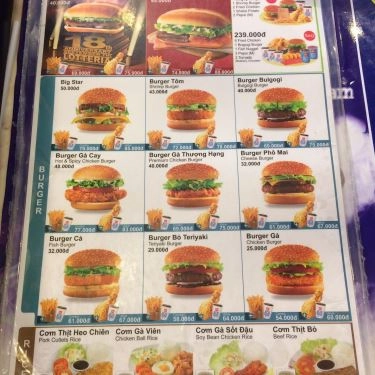 Thực đơn- Nhà Hàng Lotteria - Đinh Tiên Hoàng