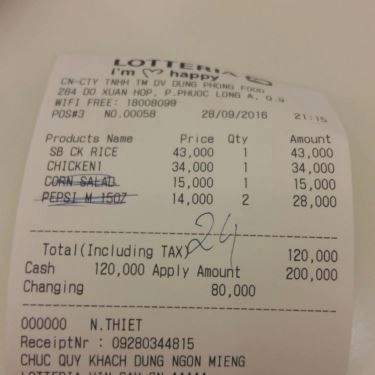 Thực đơn- Quán Ăn Lotteria - Đỗ Xuân Hợp