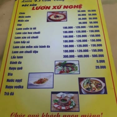 Thực đơn- Quán Ăn Lươn Xứ Nghệ - Cốm Vòng