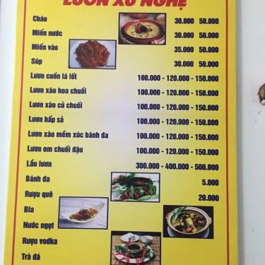 Thực đơn- Quán Ăn Lươn Xứ Nghệ - Cốm Vòng