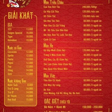 Thực đơn- Quán Ăn Lý Đồng - Ẩm Thực Trung Hoa & Cơm Gia Đình