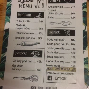 Thực đơn- Quán Ăn Lytok - Tokbokki & Ăn Vặt Hàn Quốc