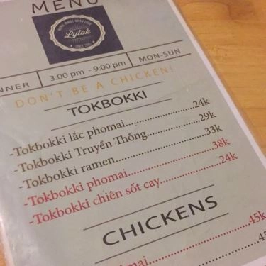 Thực đơn- Quán Ăn Lytok - Tokbokki & Ăn Vặt Hàn Quốc