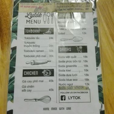 Thực đơn- Quán Ăn Lytok - Tokbokki & Ăn Vặt Hàn Quốc