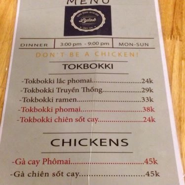 Thực đơn- Quán Ăn Lytok - Tokbokki & Ăn Vặt Hàn Quốc