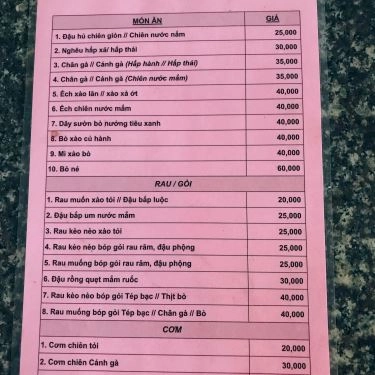 Thực đơn- Quán Ăn Má Heo - Quán Nhậu Bình Dân