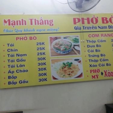 Thực đơn- Quán Ăn Mạnh Thắng - Phở Bò Nam Định & Cơm Rang