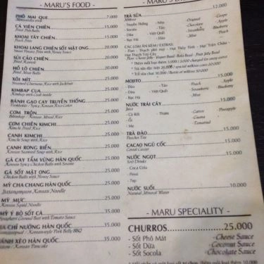 Thực đơn- Quán Ăn Maru Food & Drinks - Món Ăn Hàn Quốc