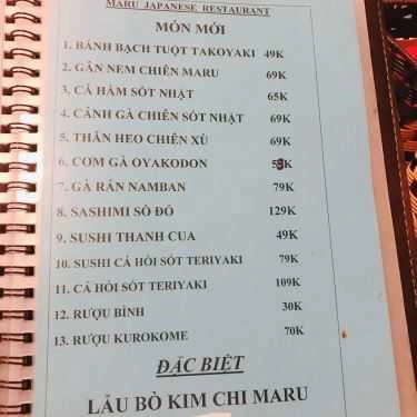 Thực đơn- Maru - Quán Ăn Nhật