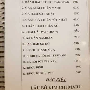 Thực đơn- Maru - Quán Ăn Nhật