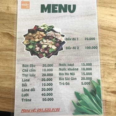 Thực đơn- Quán Ăn Mây Quán - Bún Đậu & Buffet Lẩu Thái