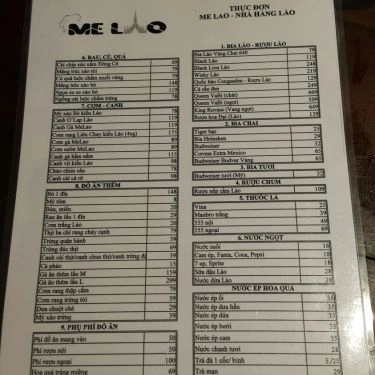 Thực đơn- Quán Ăn Melaos - Ẩm Thực Lào