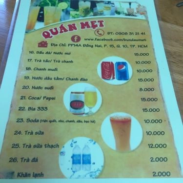 Thực đơn- Quán Ăn Mẹt - Bún Đậu Mắm Tôm - Cách Mạng Tháng 8