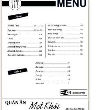 Thực đơn- Quán Ăn Mẹt Khói - Sindat Thái & Lợn Mẹt