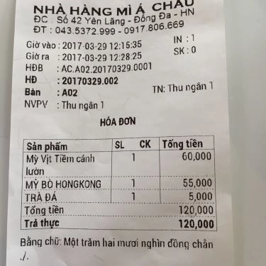 Thực đơn- Quán Ăn Mì Á Châu - Mì Tươi
