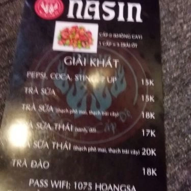 Thực đơn- Quán Ăn Mì Cay Nasin