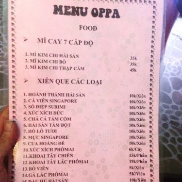 Thực đơn- Quán Ăn Mì Cay Oppa