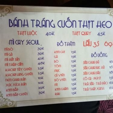 Thực đơn- Quán Ăn Cuốn & Nhúng - Bánh Tráng Cuốn Thịt Heo & Bò Nhúng Dấm - Kim Đồng