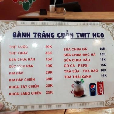Thực đơn- Quán Ăn Cuốn & Nhúng - Bánh Tráng Cuốn Thịt Heo & Bò Nhúng Dấm - Kim Đồng