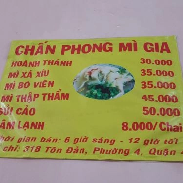 Thực đơn- Quán Ăn Mì Chấn Phong