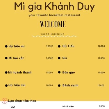 Thực đơn- Quán Ăn Hủ Tiếu Mì Khánh Duy