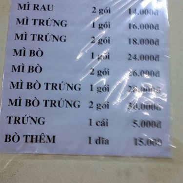 Thực đơn- Quán Ăn Mì Gói Xào Bò