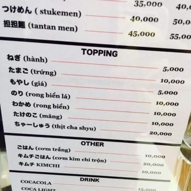 Thực đơn- Quán Ăn Mì Nhật Hana Maru