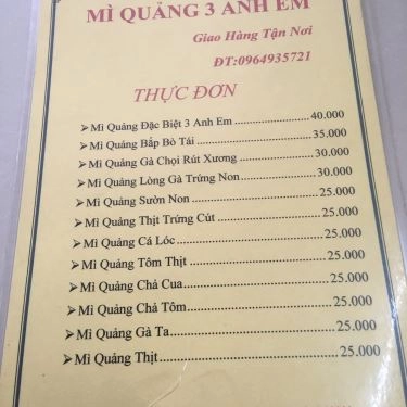 Thực đơn- Quán Ăn Mì Quảng 3 Anh Em - Phan Huy Ích