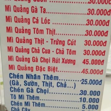 Thực đơn- Quán Ăn Mì Quảng 3 Anh Em - Phùng Văn Cung