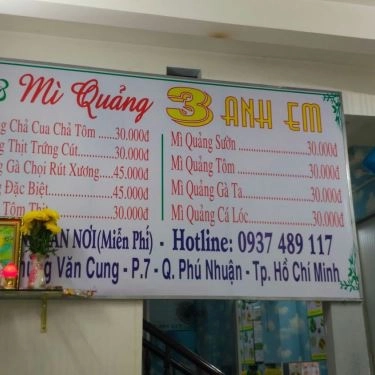 Thực đơn- Quán Ăn Mì Quảng 3 Anh Em - Phùng Văn Cung