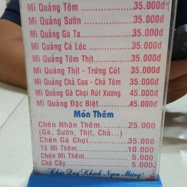 Thực đơn- Quán Ăn Mì Quảng 3 Anh Em - Cách Mạng Tháng 8