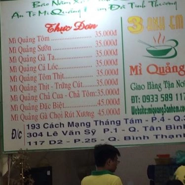 Thực đơn- Quán Ăn Mì Quảng 3 Anh Em - Cách Mạng Tháng 8