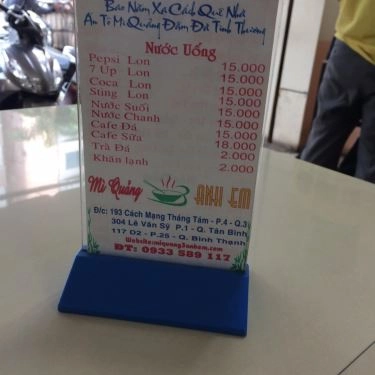 Thực đơn- Quán Ăn Mì Quảng 3 Anh Em - Cách Mạng Tháng 8