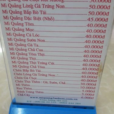 Thực đơn- Quán Ăn Mì Quảng 3 Anh Em - Pasteur