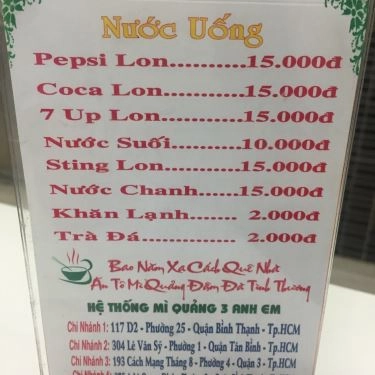Thực đơn- Quán Ăn Mì Quảng 3 Anh Em - Phùng Văn Cung