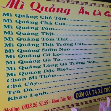 Thực đơn- Quán Ăn Mì Quảng Ăn Là Ghiền - Nguyễn Thị Minh Khai