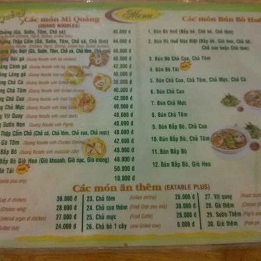 Thực đơn- Quán Ăn Mì Quảng Ăn Là Nhớ - Cửu Long