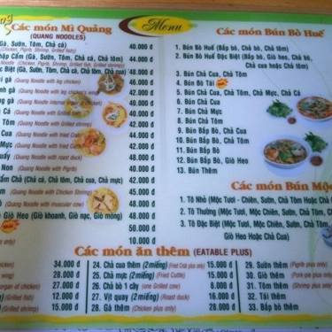 Thực đơn- Quán Ăn Mì Quảng Ăn Là Nhớ - Cửu Long