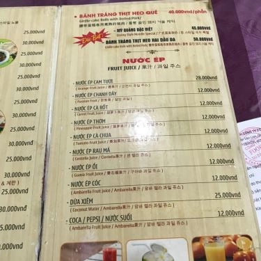 Thực đơn- Quán Ăn Mì Quảng Bà Mua - Ngô Quyền