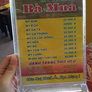 Thực đơn- Quán Ăn Mì Quảng Bà Mua - Ngũ Hành Sơn